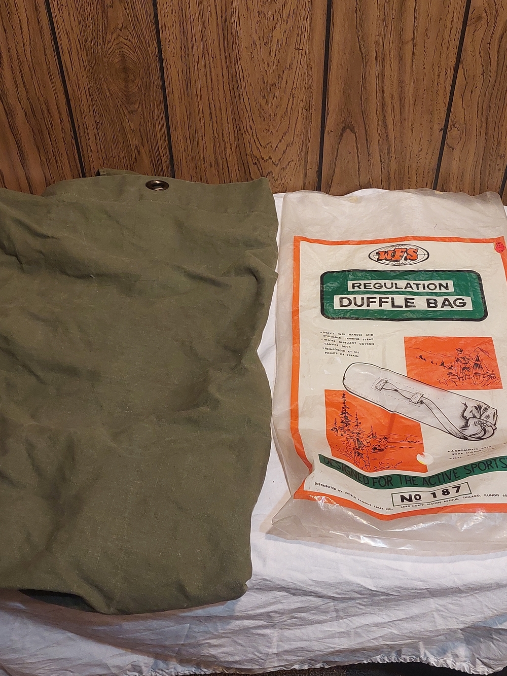 WFS Regulation Military Green Duffle Bag 21x36 Camping Boy Scouts Vintage